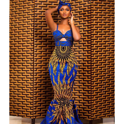 Digital Print Fishtail Sling Maxi Dress for Women