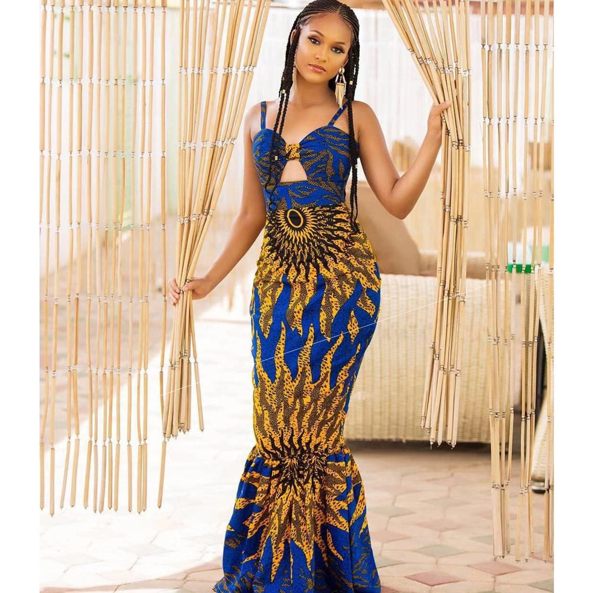 Digital Print Fishtail Sling Maxi Dress for Women