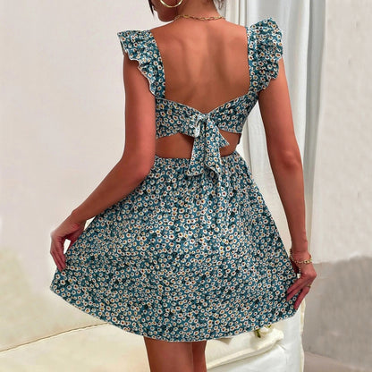 Square Neck Ruffle Backless Summer Dress