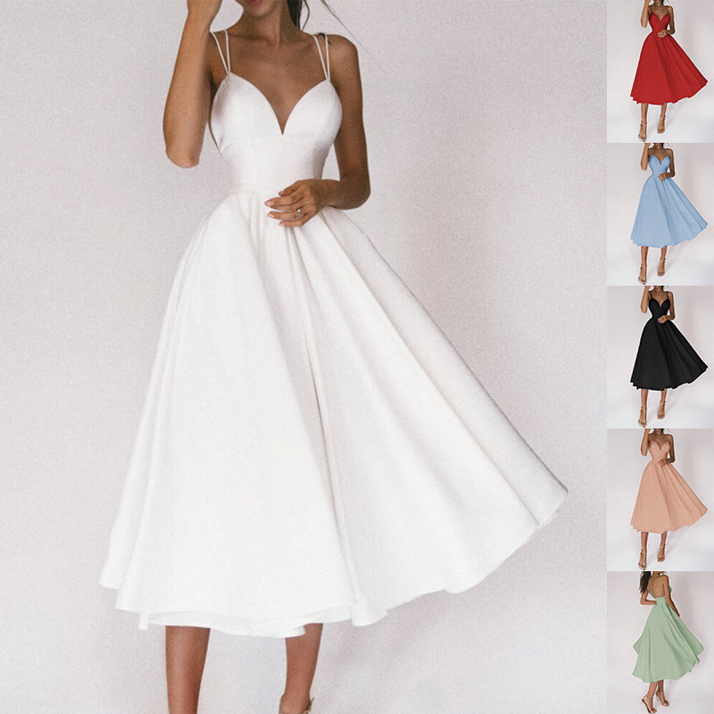 V-Neck A-Line Midi Summer Dress for Women