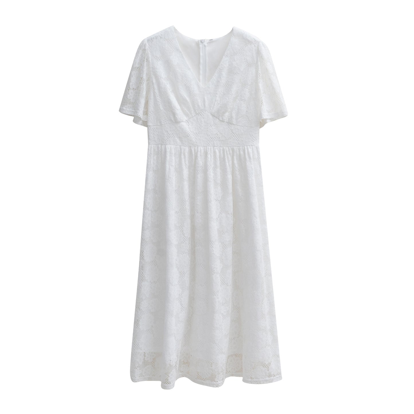 Elegant V-Neck Lace Floral Midi Dress for Women