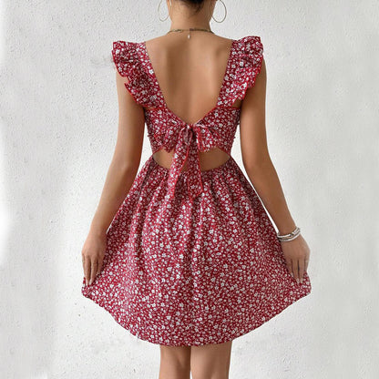 Square Neck Ruffle Backless Summer Dress