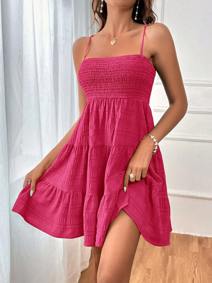 Square Neck Pleated A-Line Summer Dress for Women