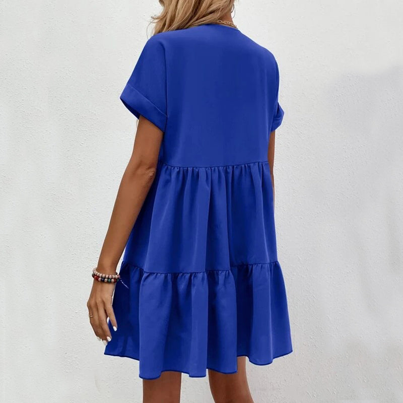 Women's V-Neck Ruffle Babydoll Mini Summer Dress