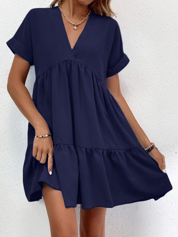 Women's V-Neck Ruffle Babydoll Mini Summer Dress