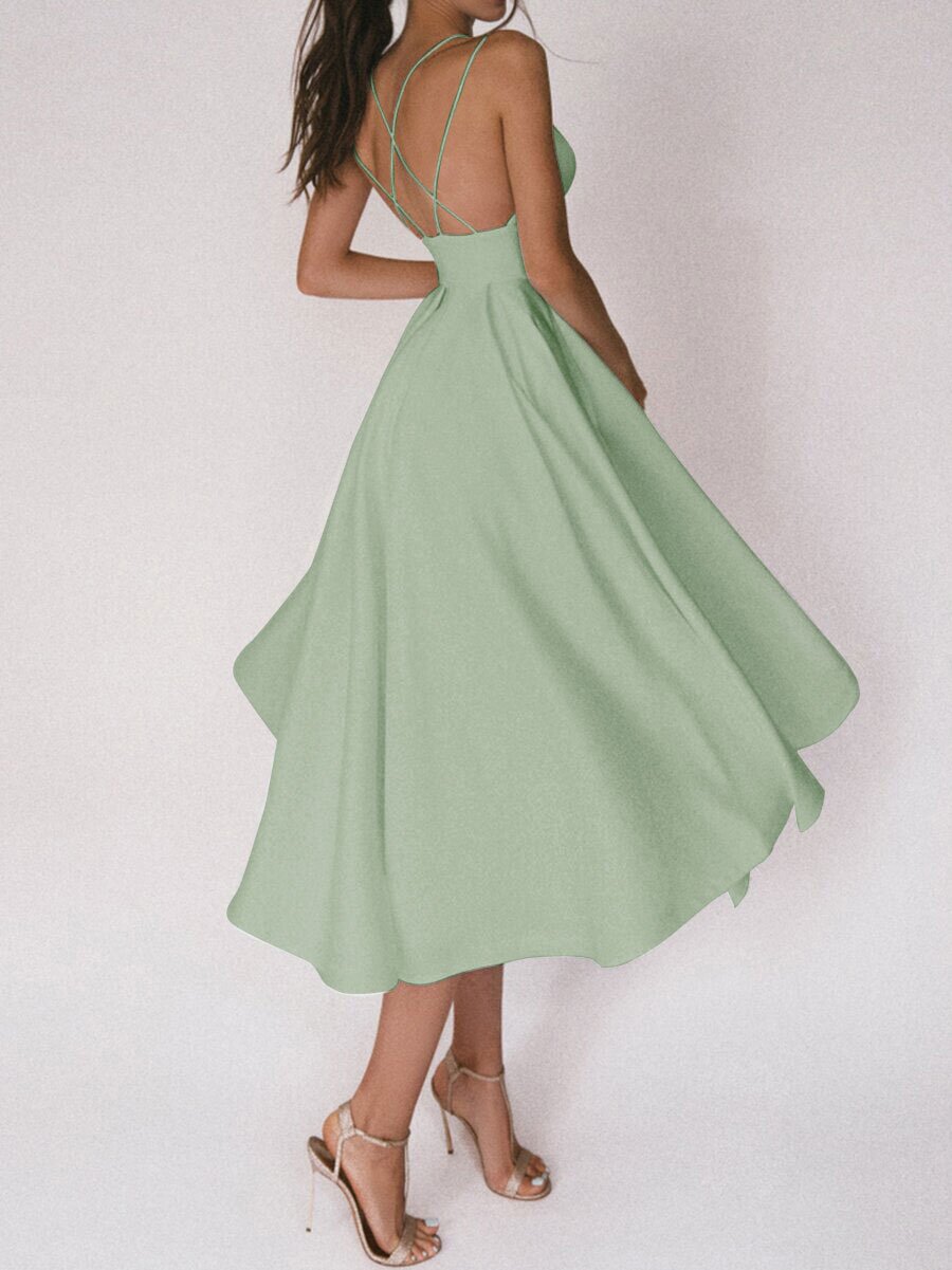 V-Neck A-Line Midi Summer Dress for Women