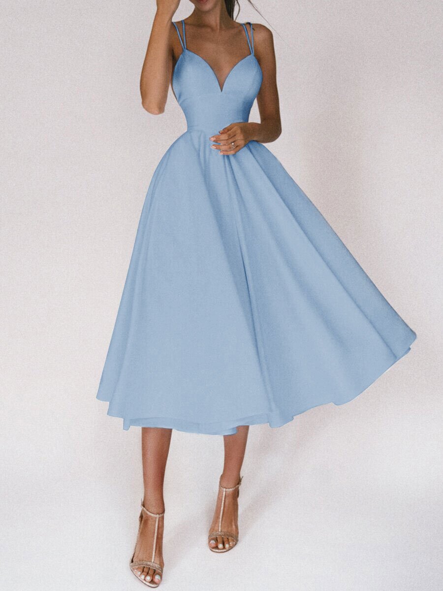 V-Neck A-Line Midi Summer Dress for Women