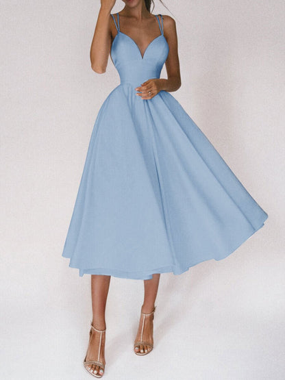 V-Neck A-Line Midi Summer Dress for Women