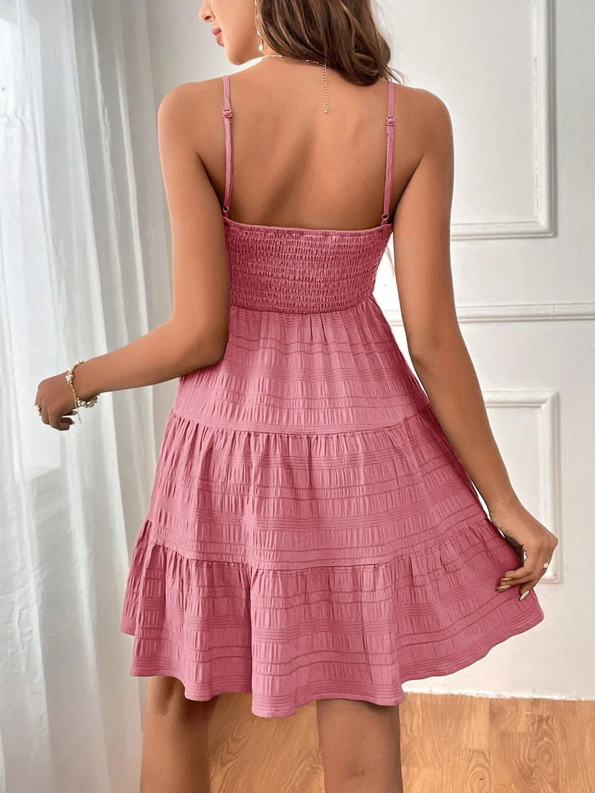 Square Neck Pleated A-Line Summer Dress for Women