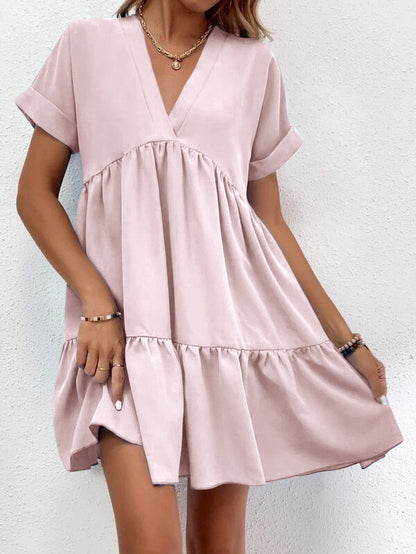 Women's V-Neck Ruffle Babydoll Mini Summer Dress
