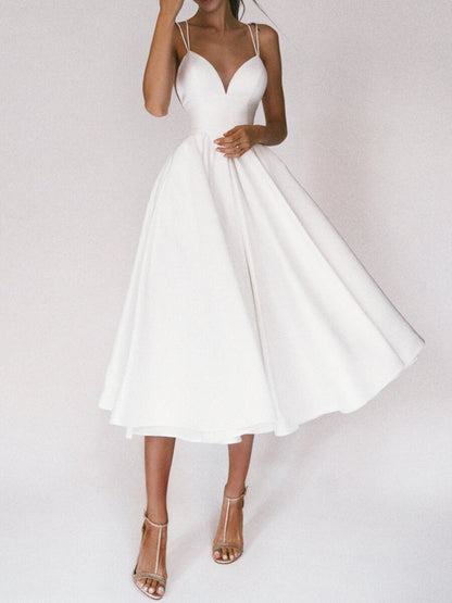 V-Neck A-Line Midi Summer Dress for Women