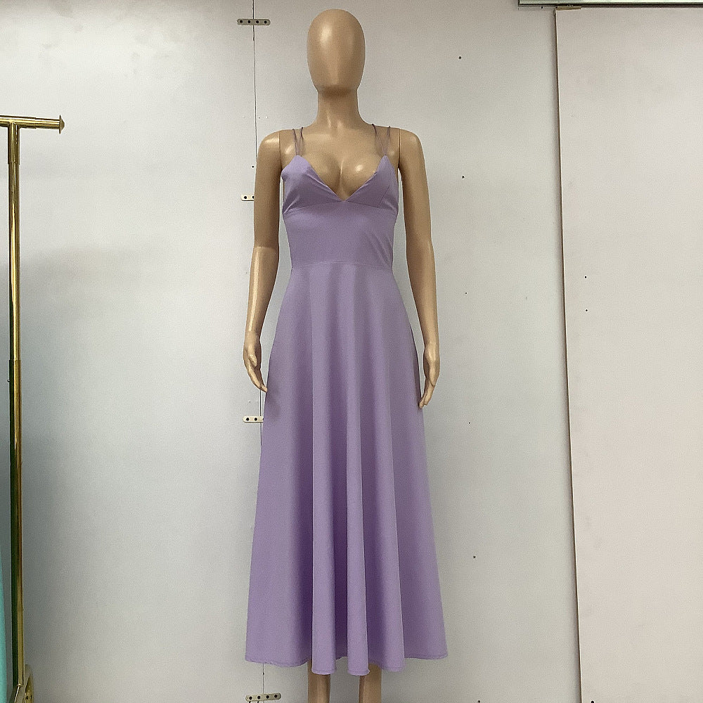 V-Neck A-Line Midi Summer Dress for Women
