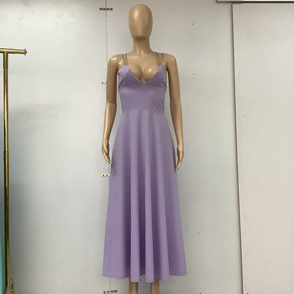 V-Neck A-Line Midi Summer Dress for Women