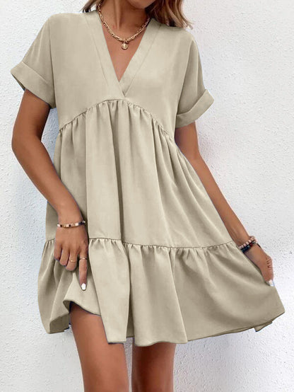 Women's V-Neck Ruffle Babydoll Mini Summer Dress