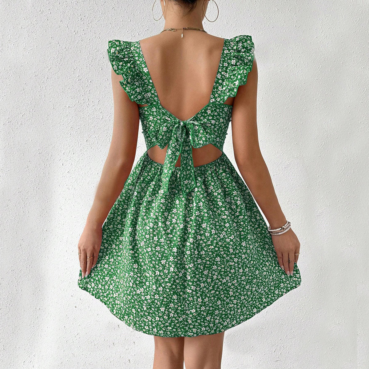 Square Neck Ruffle Backless Summer Dress