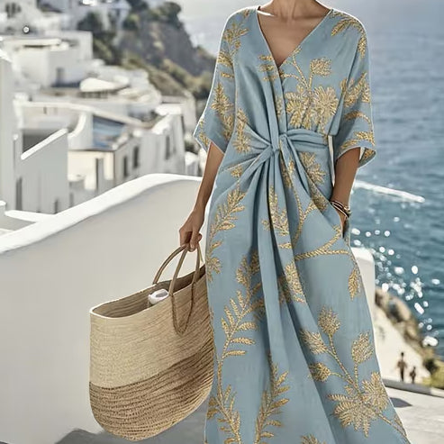 Geometric Abstract A-Line Midi Maxi Dress – Polyester