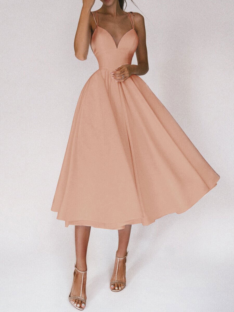 V-Neck A-Line Midi Summer Dress for Women