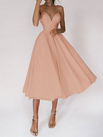 V-Neck A-Line Midi Summer Dress for Women