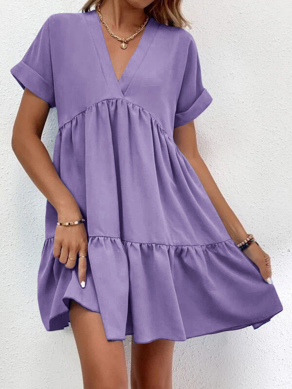 Women's V-Neck Ruffle Babydoll Mini Summer Dress