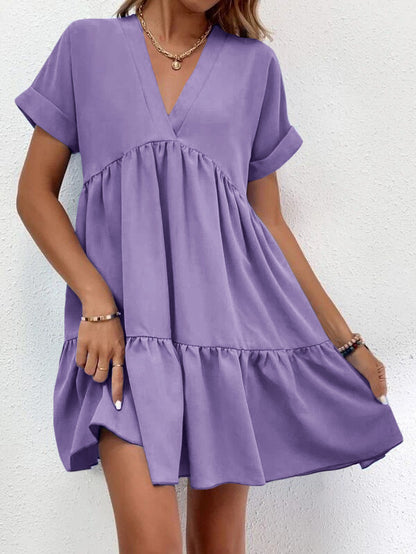 Women's V-Neck Ruffle Babydoll Mini Summer Dress
