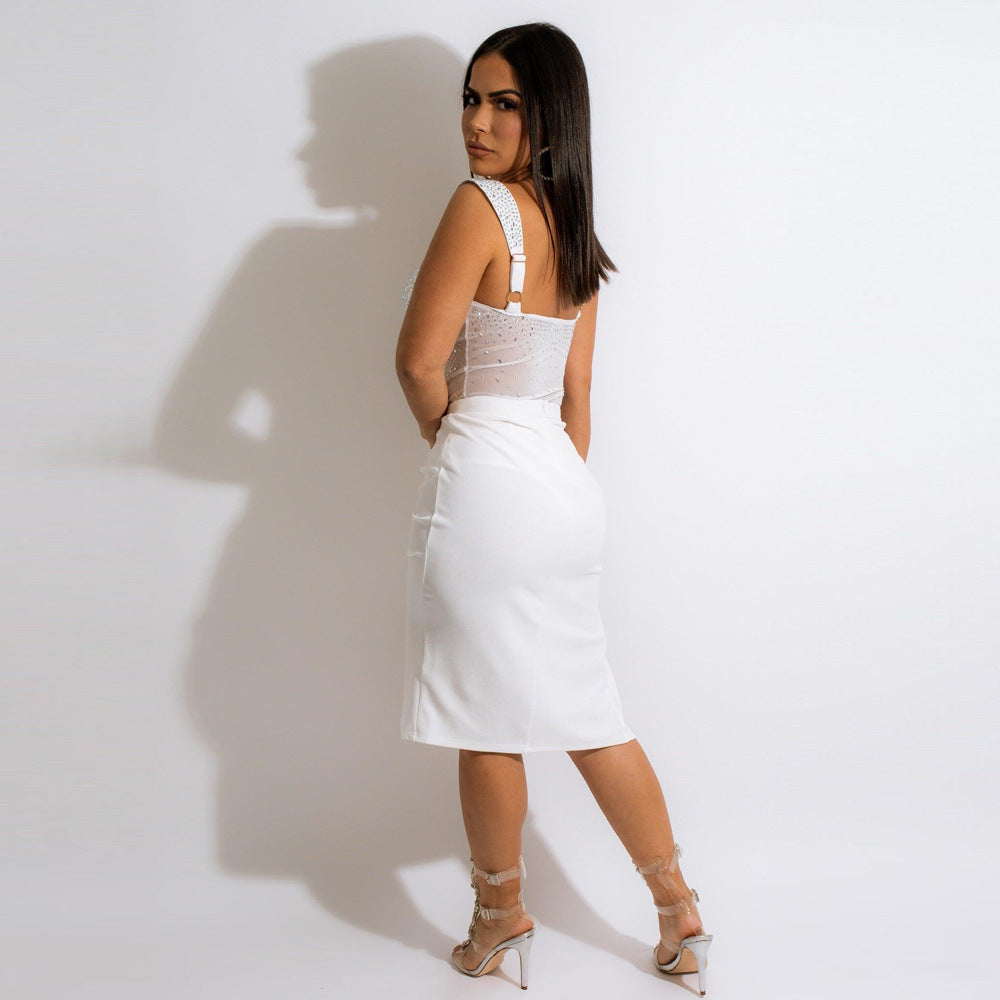 Rhinestone Backless Sling Two-Piece Set for Women