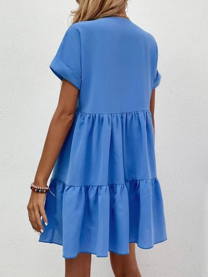 Women's V-Neck Ruffle Babydoll Mini Summer Dress