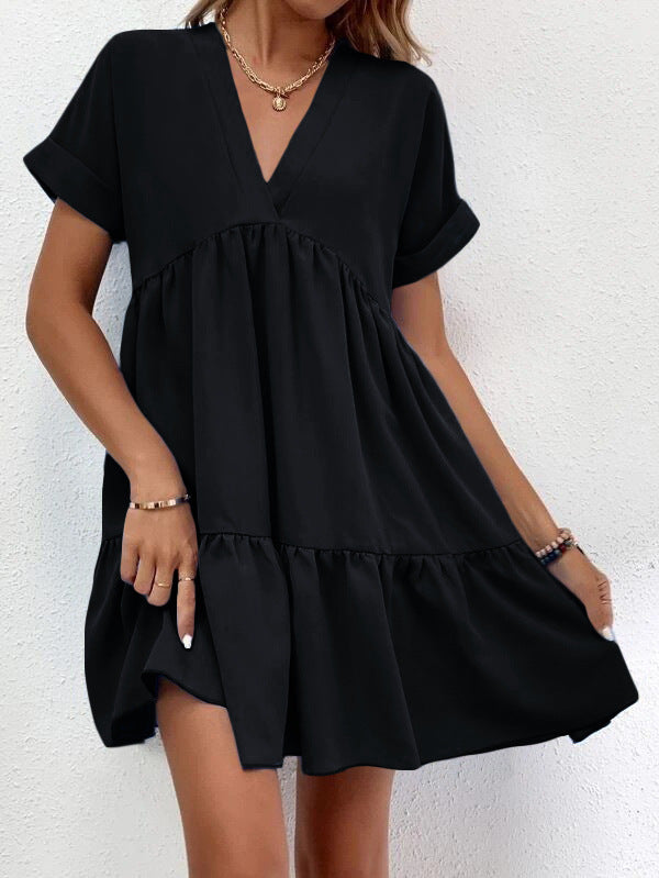 Women's V-Neck Ruffle Babydoll Mini Summer Dress