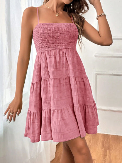 Square Neck Pleated A-Line Summer Dress for Women