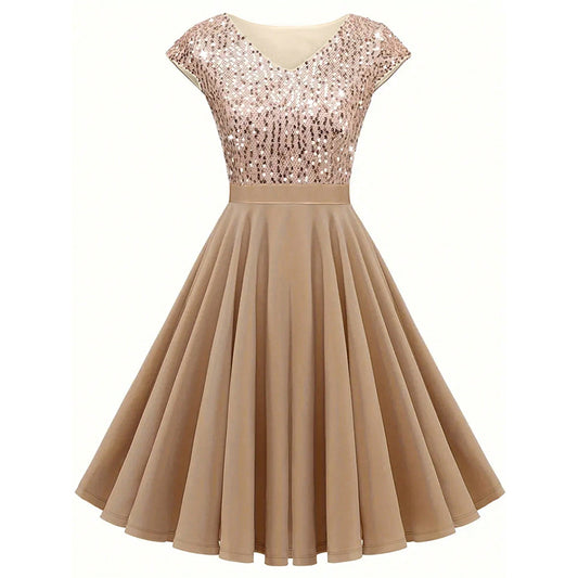 Elegant Sequin V Neck Cocktail Dress for Women