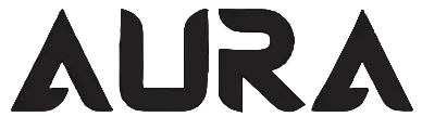 Black 'Aura' logo on a white background
