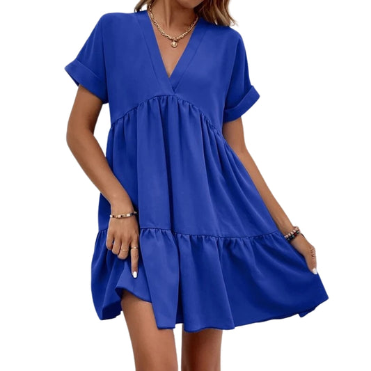 Women's V-Neck Ruffle Babydoll Mini Summer Dress