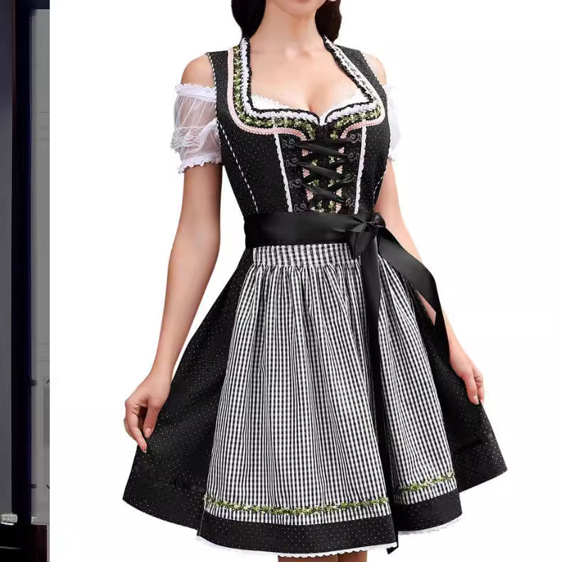 Halloween Puff Sleeve Maid Costume Dress for Women
