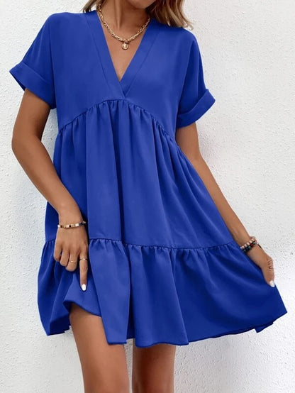 Women's V-Neck Ruffle Babydoll Mini Summer Dress