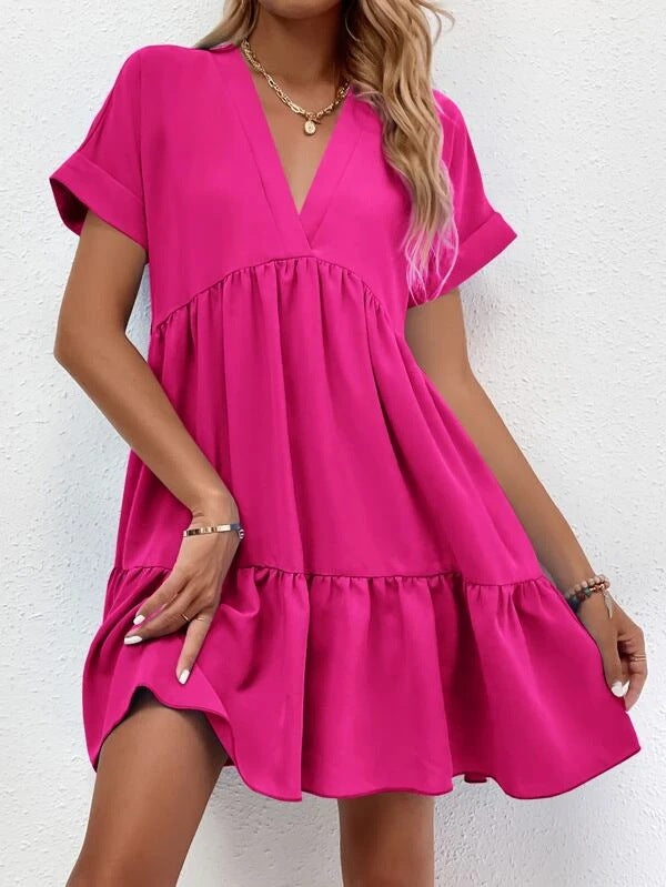 Women's V-Neck Ruffle Babydoll Mini Summer Dress