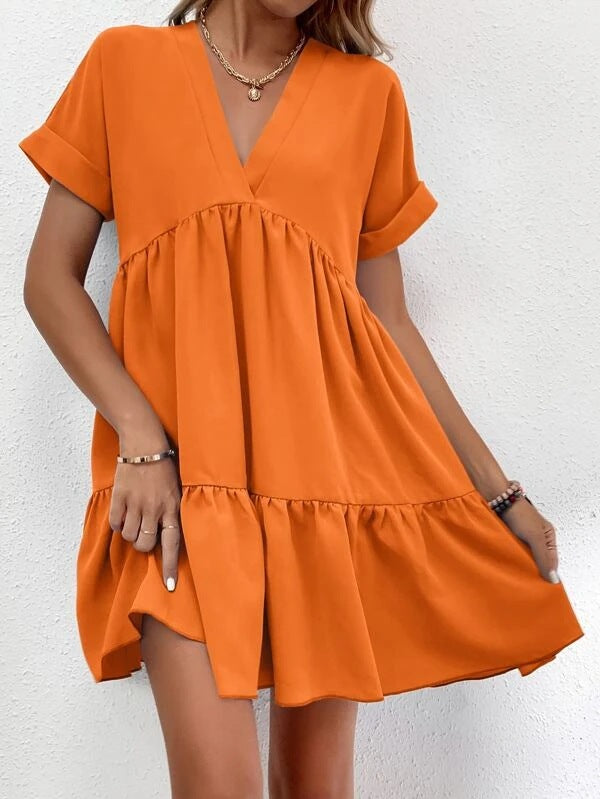 Women's V-Neck Ruffle Babydoll Mini Summer Dress