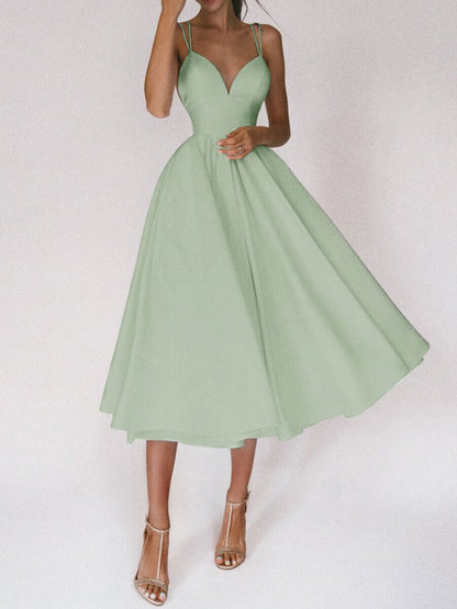 V-Neck A-Line Midi Summer Dress for Women