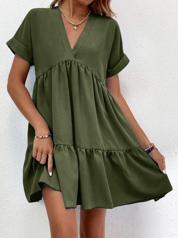 Women's V-Neck Ruffle Babydoll Mini Summer Dress