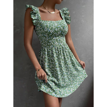 Square Neck Ruffle Backless Summer Dress