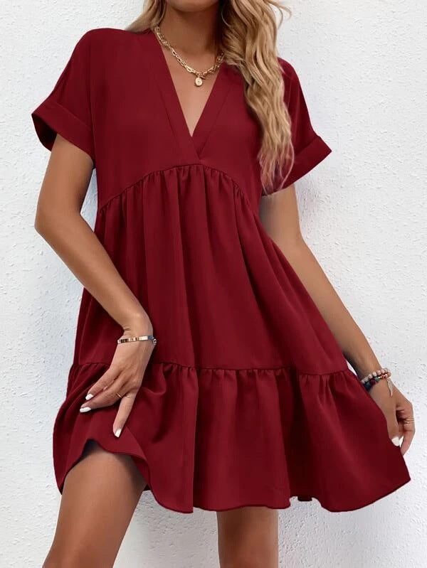 Women's V-Neck Ruffle Babydoll Mini Summer Dress
