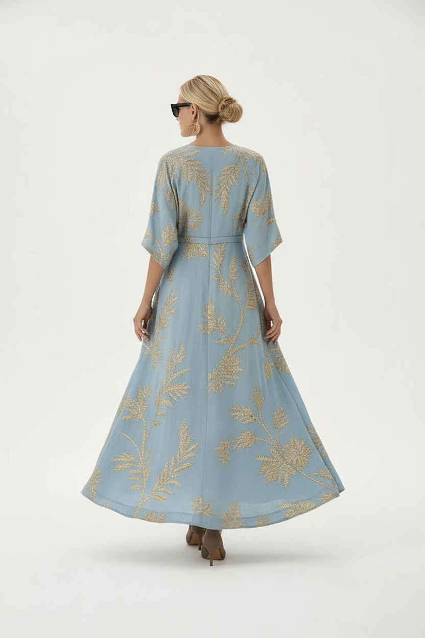 Back view of Geometric Abstract A-Line Midi Maxi Dress showing flowing silhouette